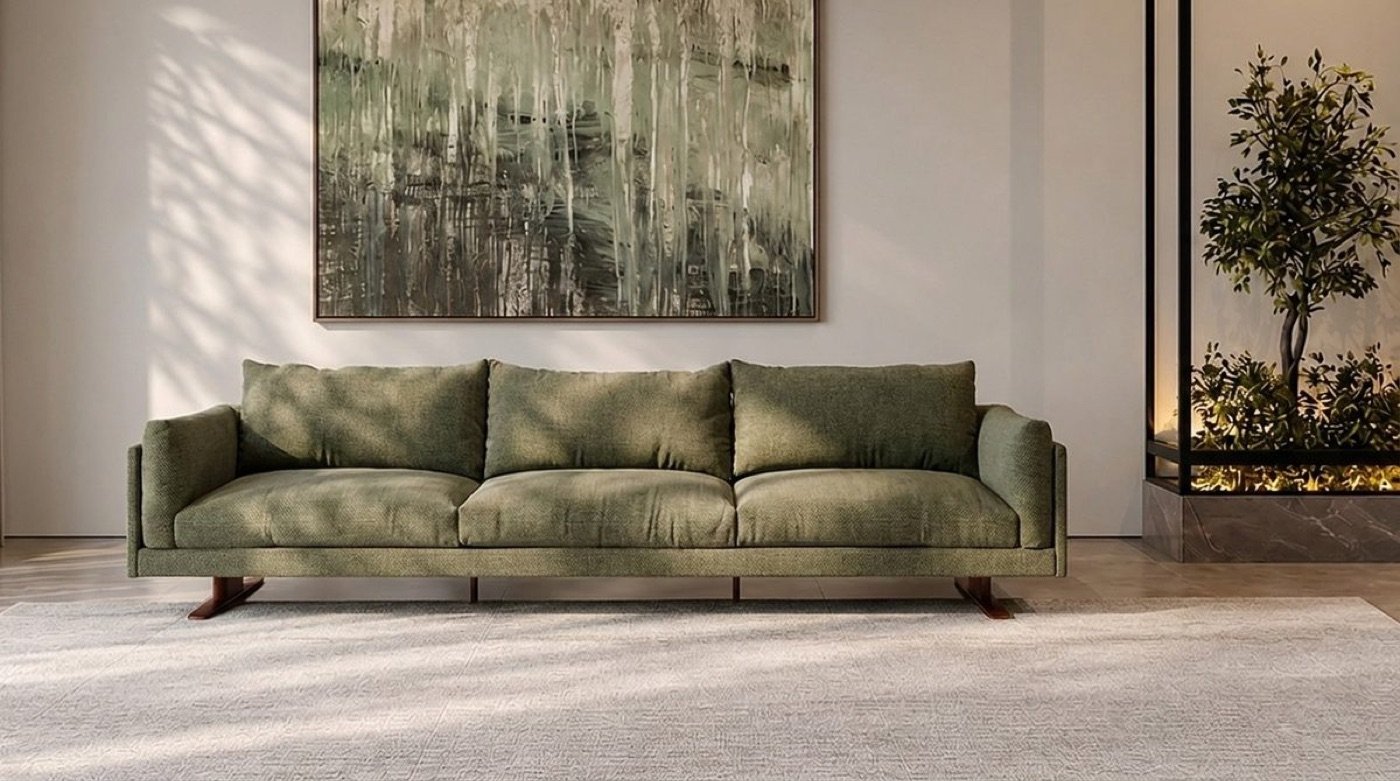 Sofá verde musgo gerado na sala